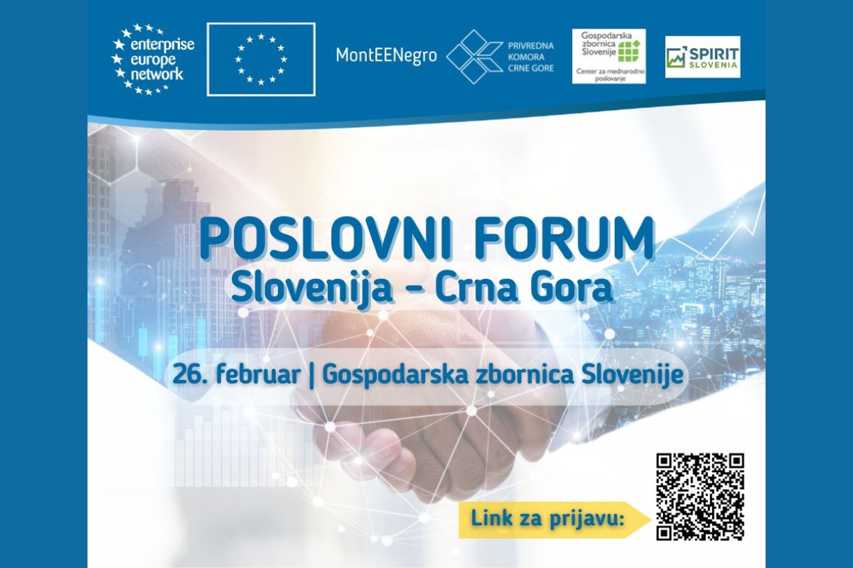 Poslovni forum Slovenija – Crna Gora biće održan 26. februara 2026. u Ljubljani, sa fokusom na B2B sastanke i jačanje bilateralne saradnje kompanija.